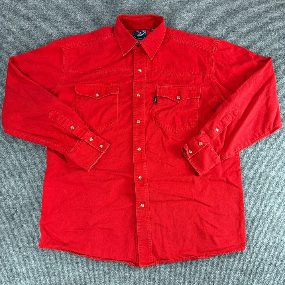 Roper Mens Red Pearl Snap Western Shirt Long Sleeve Cotton Twill Med Brushpopper